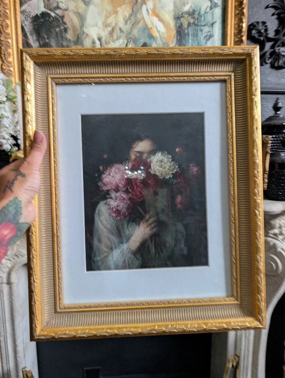 Vintage, set of 2, Gold Ornate Wood Resin Matted Frame w/ vintage style Prints